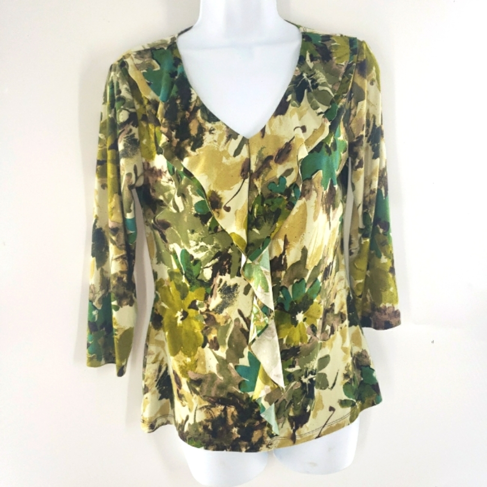 * Vintage suzie Y2K Medium Green Stretchy Ruffle Blouse‎ Top